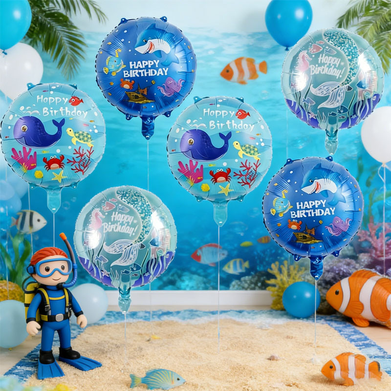 Marine Aquarium Decorations - 6pcs Ocean Theme Party Balloons Set